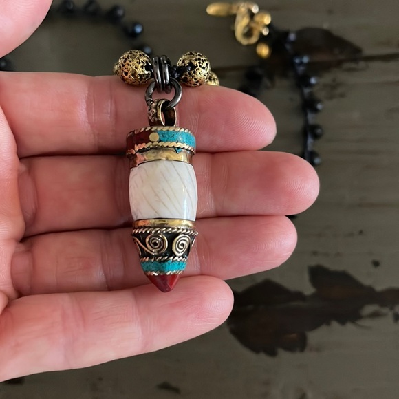 Handmade Chain Lava Stone tribal pendant necklace - Picture 2 of 3